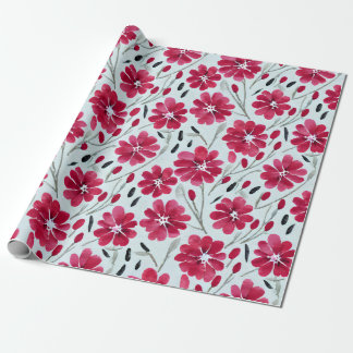 Watercolor Bloom Red Flowers Wrapping Paper