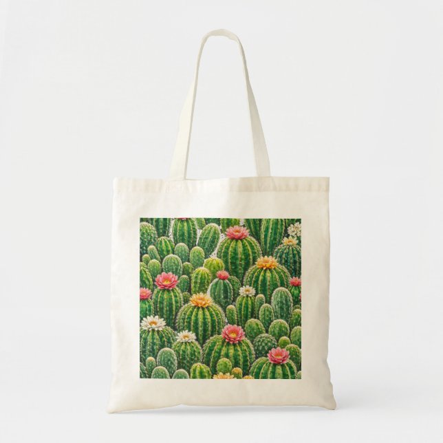 Watercolor Blooming Barrel Cactus Desert Pattern Tote Bag (Front)