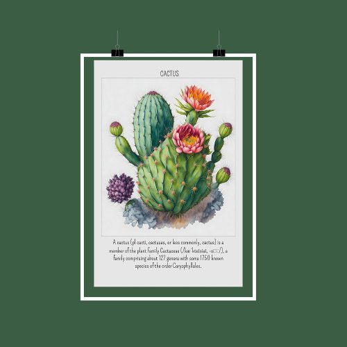 Watercolor Blooming Cactus Poster Wall Decor