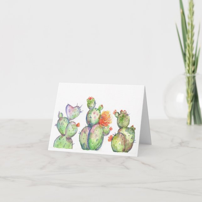 Watercolor Blooming Desert Cactus Card (Front)
