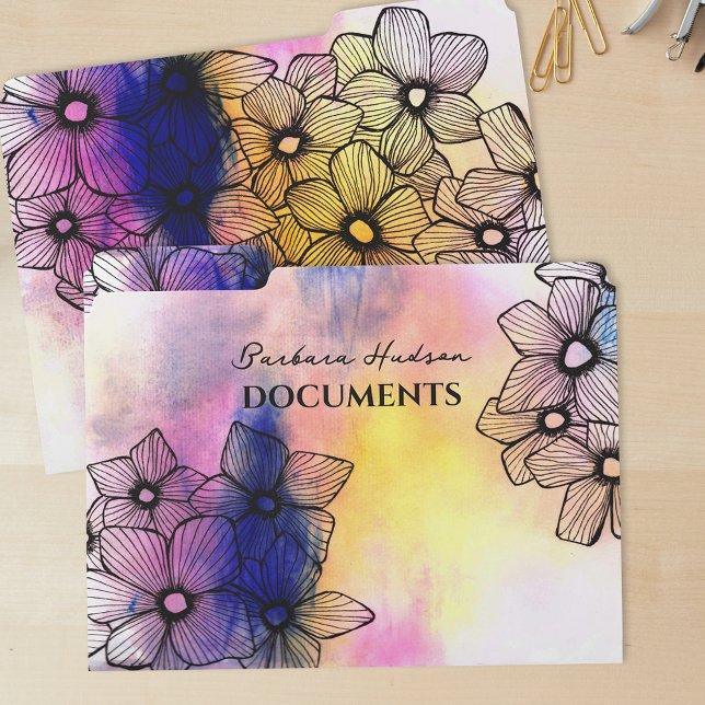 Watercolor Blooming Flowers on Pastel Background File Folder (Creator Uploaded)
