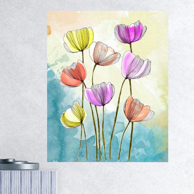 Watercolor Blooming Flowers with Dark Black Lines Poster (Creator Uploaded)