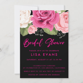 Watercolor Blooming Roses Bridal Shower Invitation