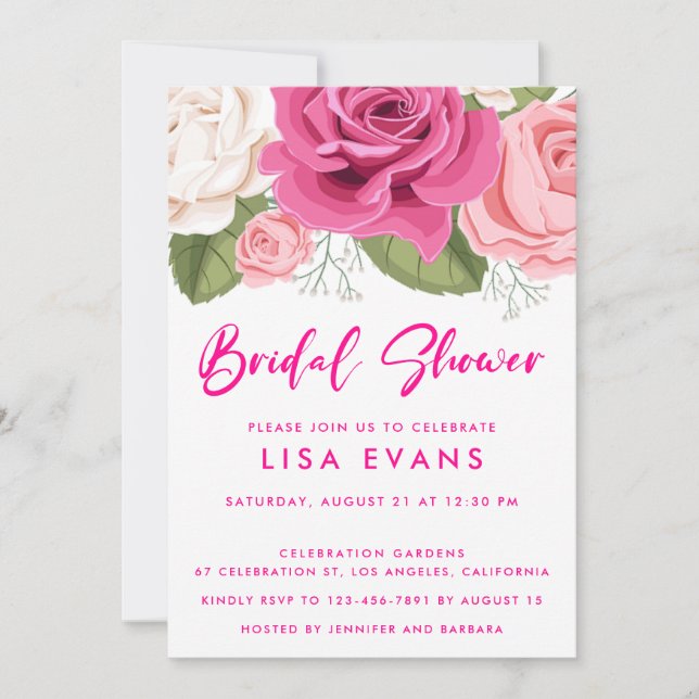 Watercolor Blooming Roses Bridal Shower Invitation (Front)
