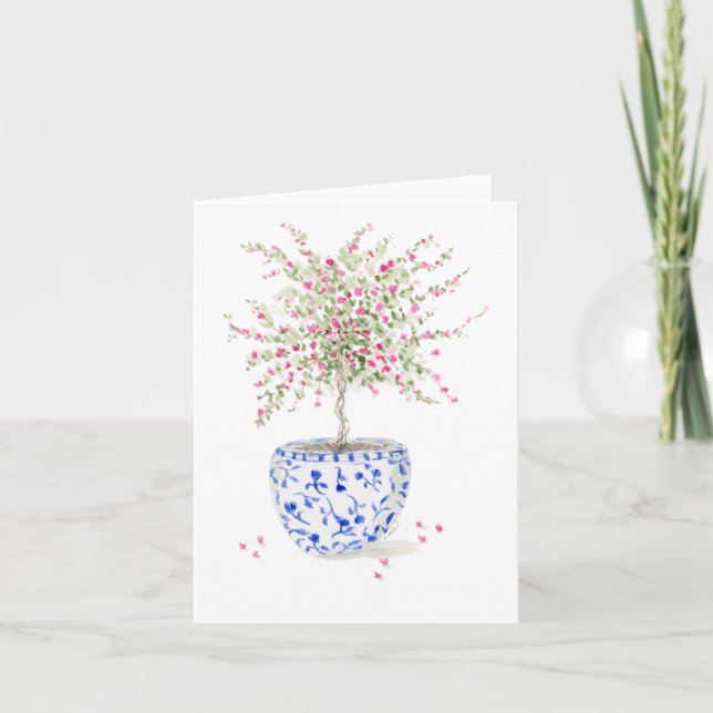 Watercolor Blooming Topiary Thank You Card (Front)