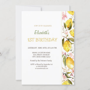 Watercolor Blooming Yellow Lemons Birthday Invitation