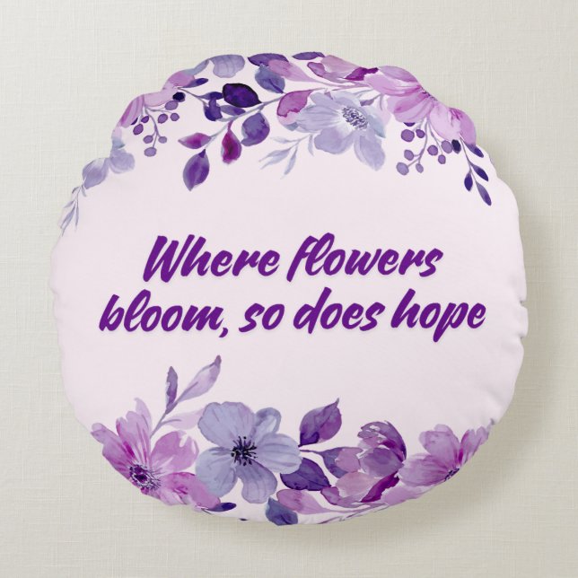 Watercolor Blooms And Hope Round Pillow (Front)