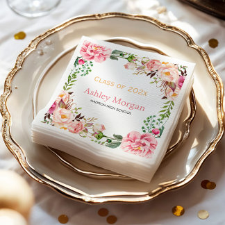 Watercolor Blooms Floral Graduation Celebrations Paper Napkins