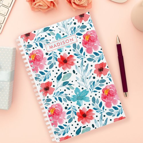 Watercolor Blooms Floral Pattern Personalized Planner