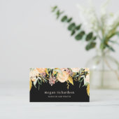 Watercolor Blooms | Gold and Peach Floral on Black Business Card (Standing Front)
