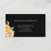 Watercolor Blooms | Gold and Peach Floral on Black Business Card (Back)