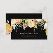 Watercolor Blooms | Gold and Peach Floral on Black Business Card (Front/Back)