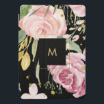 Watercolor Blooms | Pink and Gold Floral on Black iPad Pro Cover<br><div class="desc">This beautiful,  dramatic cover features a blush pink and faux gold look floral design with plenty of trendy,  green botanical leaves on a black background. We have used art from LABFcreations.</div>