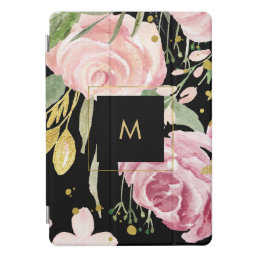 Watercolor Blooms | Pink and Gold Floral on Black iPad Pro Cover