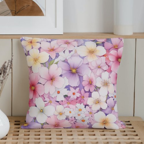 Watercolor Blossom Bliss Throw Pillow