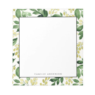 Watercolor Blossom Leaves Pattern Personalized Notepad