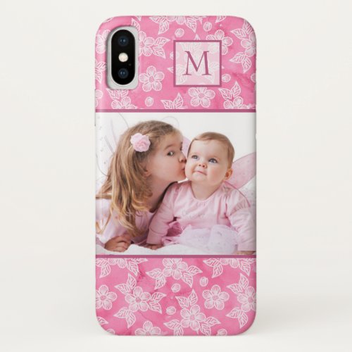 Watercolor Blossom Pink Monogram Photo iPhone X Case