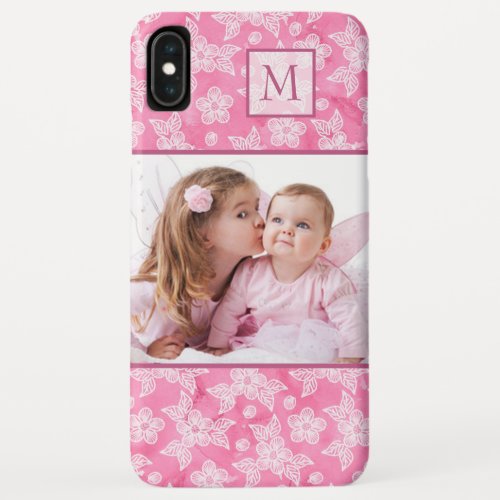 Watercolor Blossom Pink Monogram Photo iPhone XS Max Case