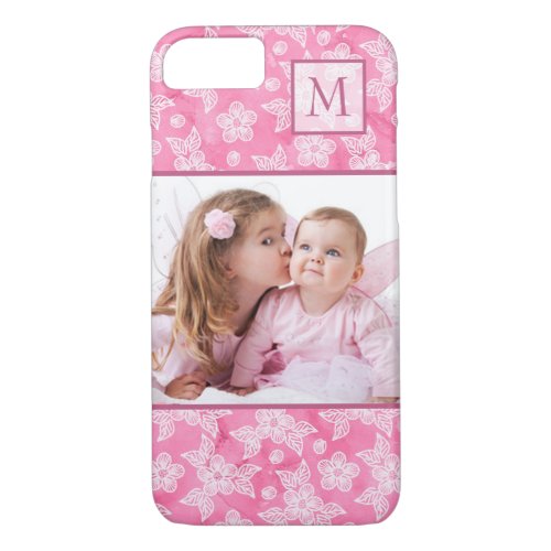 Watercolor Blossom Pink Monogram Photo iPhone 87 Case