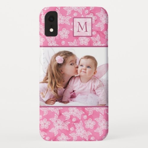 Watercolor Blossom Pink Monogram Photo iPhone XR Case