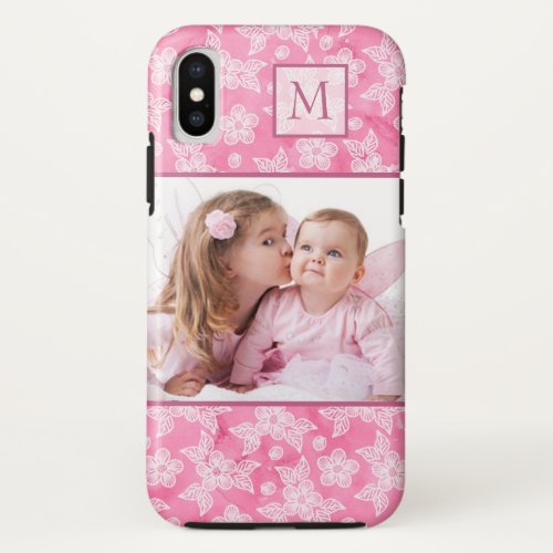 Watercolor Blossom Pink Monogram Photo iPhone X Case