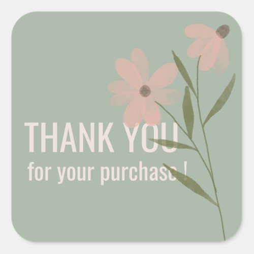 Watercolor Blossom Thank You for Purchase on Sage Square Sticker