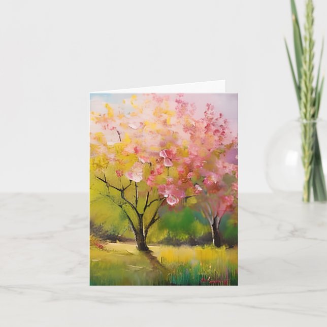 Watercolor blossoming trees customizable card (Front)