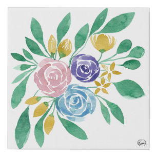 Watercolor Blossoms: Elegant Yellow Pink Faux Canvas Print