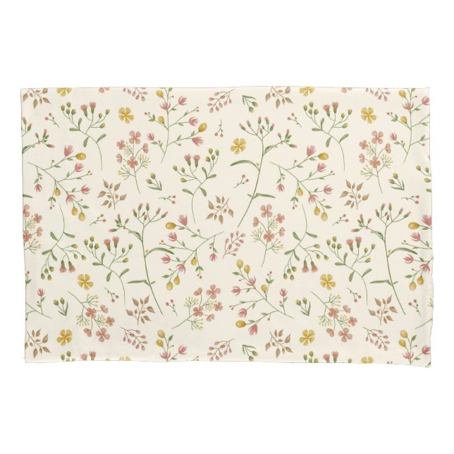Watercolor Blossoms Pattern Pillow Case (Front-Left)
