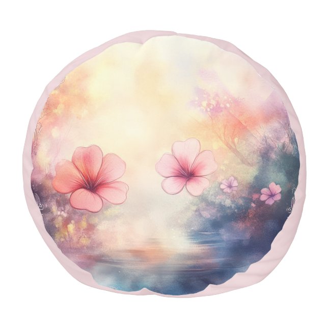 Watercolor Blossoms – Round Floral Pouf (Bottom)