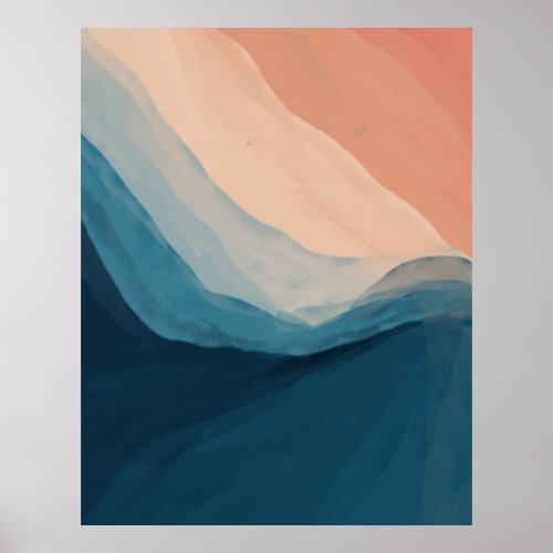 Watercolor Blue Abstract Art Ocean Waves Poster