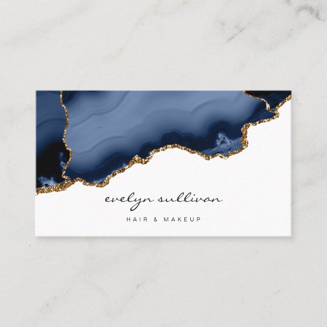 watercolor blue agate beauty salon business card (Front)