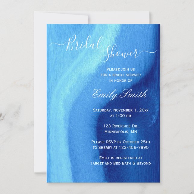 Watercolor Blue Agate Bridal Shower Invitation (Front)