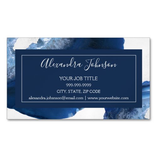 Watercolor Blue Agate Geode Business Card Magnet