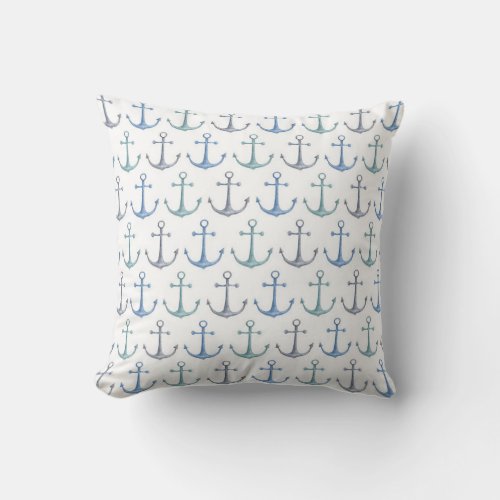 Watercolor blue anchor Baby boy Nautical kids Throw Pillow