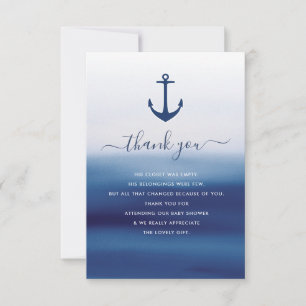 watercolor blue anchor baby shower thank you card