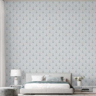 Watercolor Blue Anchor Diamond and White Coastal Wallpaper