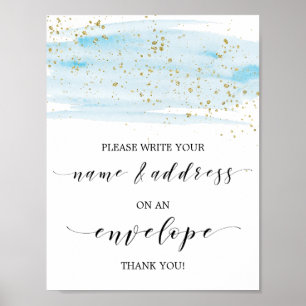 Watercolor Blue and Gold Address An Envelope Sign