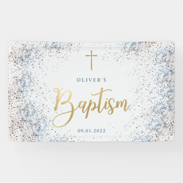 Watercolor Blue And Gold Baptism Welcome  Banner (Horizontal)
