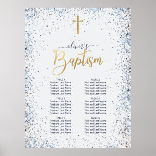 Watercolor Blue And Gold Boy Baptism Seating Chart