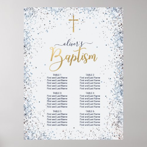 Watercolor Blue And Gold Boy Baptism Seating Chart
