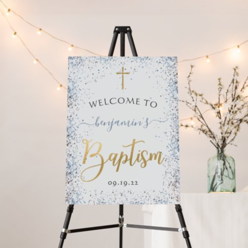 Watercolor Blue And Gold Boy Baptism Welcome Foam Board