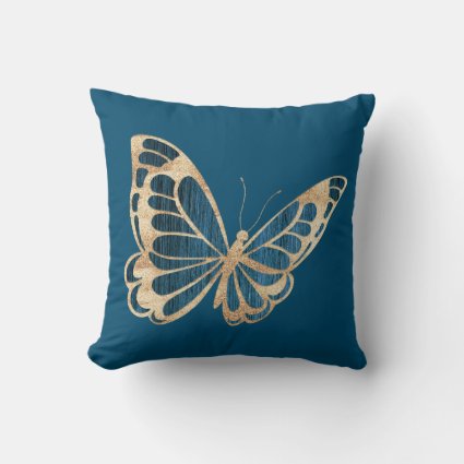 Watercolor Blue and Gold Butterfly Throw Pillow
