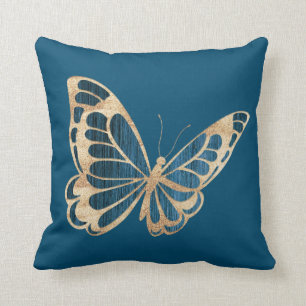 Watercolor Blue and Gold Butterfly Throw Pillow