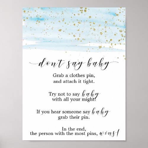 Watercolor Blue and Gold Dont Say Baby Sign