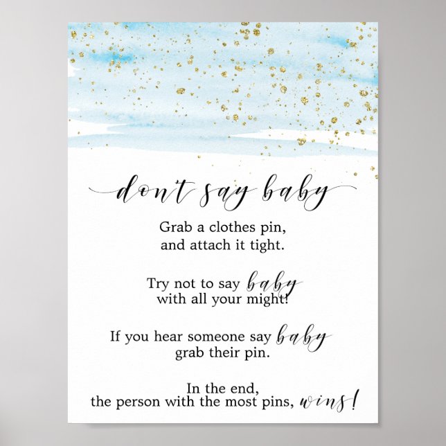 Watercolor Blue and Gold Don't Say Baby Sign (Front)