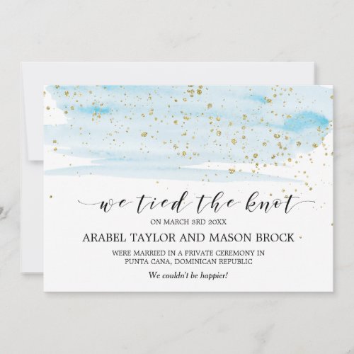 Watercolor Blue and Gold Elopement Announcement