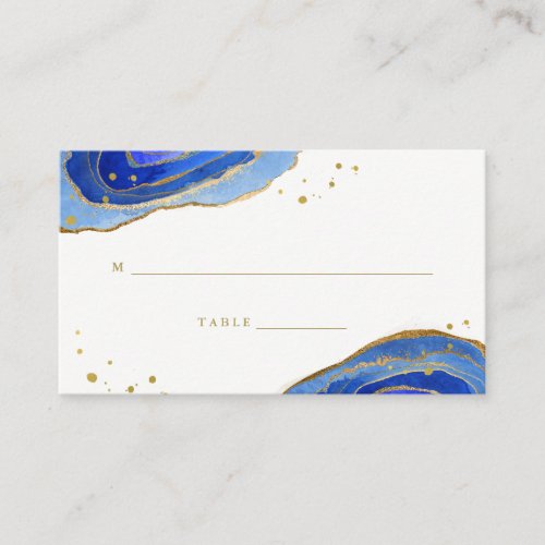 Watercolor Blue and Gold Geode Wedding Escort Card
