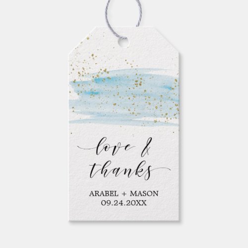 Watercolor Blue and Gold Love  Thanks Wedding Gift Tags
