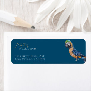 Watercolor Blue and Gold Macaw Parrot Label